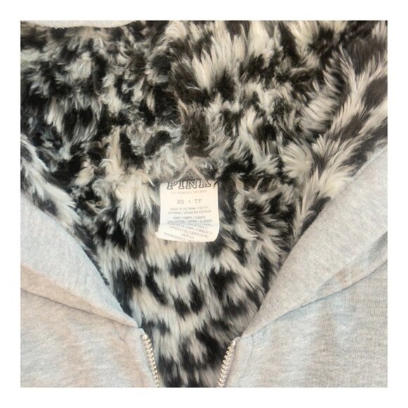 PINK Victoria's Secret Faux Fur Blinged out Full Zip Hoodie, RARE, XS, Grey, EUC - Picture 10 of 10